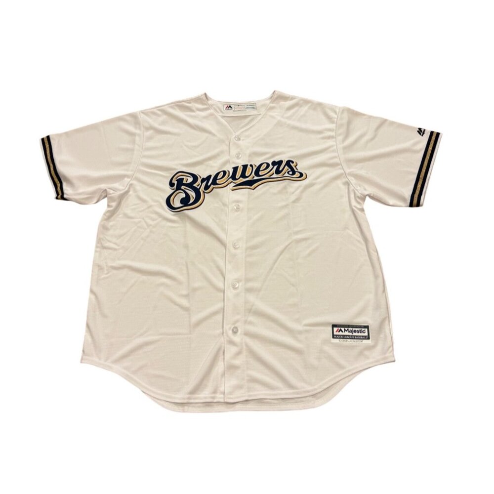 Majestic Milwaukee Brewers Cool Base MLB Baseball Jersey White Men's 2XL NEW
